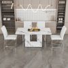 Table and chair set.63"x35.4" White Marble-Patterned MDF Dining Table Set with 4 Armless White PU Chairs.The backrest of the dining chair is designed