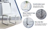 Table and chair set.63"x35.4" White Marble-Patterned MDF Dining Table Set with 4 Armless White PU Chairs.The backrest of the dining chair is designed