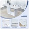 Table and chair set.63"x35.4" White Marble-Patterned MDF Dining Table Set with 4 Armless White PU Chairs.The backrest of the dining chair is designed