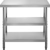 VEVOR Outdoor Food Prep Table, 36x18x34 inch Commercial Stainless Steel Table, 2 Adjustable Undershelf BBQ Prep Table, Heavy Duty Kitchen Work Table