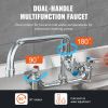 VEVOR Commercial Faucet with Pre-Rinse Sprayer, 25" Height, 8" Center, 12" Swing Spout, Wall Mount Kitchen Sink Faucet