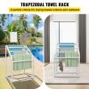 VEVOR Pool Towel Rack, 5 Bar, White, Freestanding Outdoor PVC Trapedozal Poolside Storage Organizer, Include 8 Towel Clips, Mesh Bag, Hook