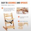 VEVOR Wooden High Chair for Babies & Toddlers, Convertible Adjustable Feeding Chair, Eat & Grow High Chair with Tray