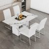 Table and chair set.63"x35.4" White Marble-Patterned MDF Dining Table Set with 4 Armless White PU Chairs.The backrest of the dining chair is designed